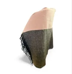 ツートンカラー フリンジ付きストール【古着】