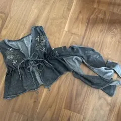 アシンメトリー ラッフル ベスト デニム　重ね着＊