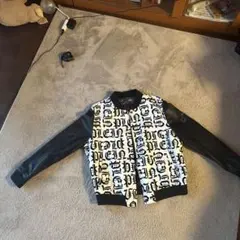 スタジャン 白黒デザイン レザー袖