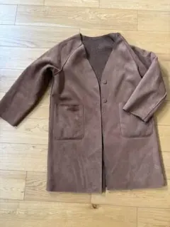 ノーカラーコート　スエード風・ボア　リバーシブルコート