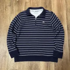 90s 00s ラコステ ネイビー ボーダー ニット ハーフジップ