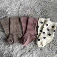 monbebeベビー靴下3足セット ドット柄 ブラウン9〜13cm