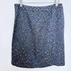 【美品】【自由区】ネイビー系　レオパード柄　タイトスカート 40/L 【K61】のサムネイル
