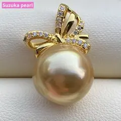 本真珠　南洋白蝶真珠ネックレストップ　大珠13.3mm茶金PT919