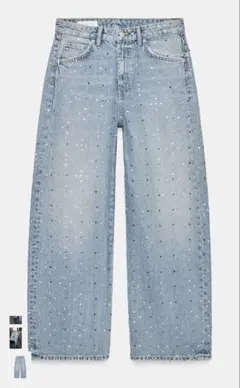 完売品　ミッドライズバギーラインストーンデニムパンツ　ZARA