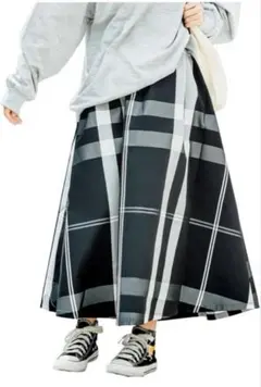 レディース フレアスカート ロングスカート 体型カバー チェック柄 Mサイズ