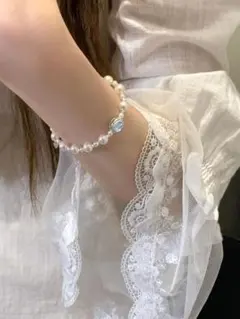 H-114 エレガントなパールとアクアマリンのブレスレット シルバー925