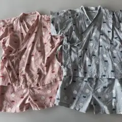 ベビー甚平 魚模様 90㎝　赤青2枚セット