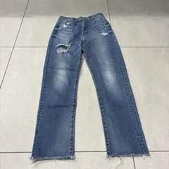 AZUL ダメージ加工 ストレートデニム S 切りっぱなし