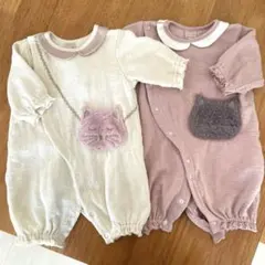 ●プティマイン●猫ポケット付きロンパース2点セット