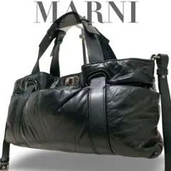 【美品】マルニ　2way レザーショルダーバッグ　トート　ブラック　斜め掛けのサムネイル