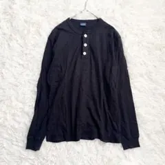 バックナンバー ヘンリーネック 長袖トップス(S) 黒 綿100% カットソー