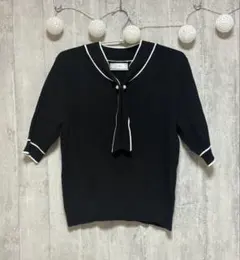 リボンタイ五分袖ニット