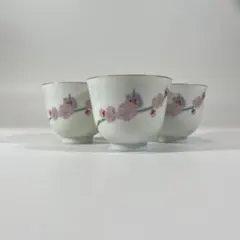 未使用 深川製磁 紅白梅 仙茶碗揃 3客セット