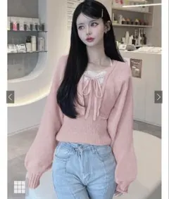 GRLクロップド丈カーディガンXキャミソールニットアンサンブル【k9255d】