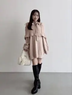 MAJESTIC LEGON チョーカー付きオフショルミニワンピ