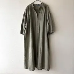 【3L】ハードマンリネン　バンドカラー　七分袖シャツワンピース　紺