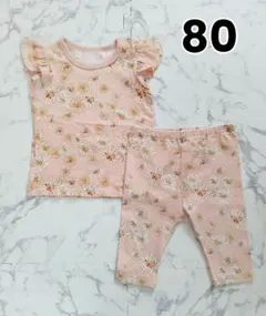 【ユニクロ】ポール＆ジョー　フリル袖花柄シャツ＆レギンス　セット　ピンク