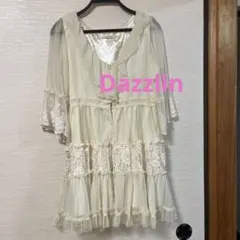 Dazzlin・アイボリー・フリルレース 五分袖チュニック・ミニワンピース。