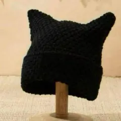 新品　匿名配送　ネコ耳　ニット帽　SNS 　大人気　　ブラック　フリー　匿名配送