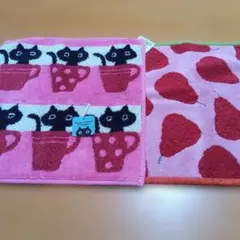 Atsuko Matano タオルハンカチ猫とカップ&ノアファミリー赤色果物新品