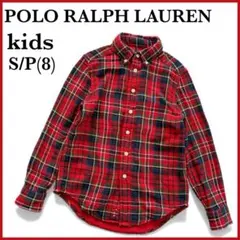 ポロ ラルフローレン チェックシャツ キッズ S 長袖 コットン100 赤