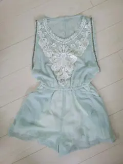 CECIL Mc BEE ミントグリーン刺繍ノースリーブパンツワンピース M