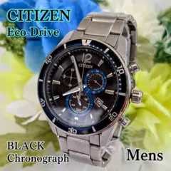 良品 CITIZENシチズン メンズ腕時計エコドライブ ブラック黒 クロノ存在感のサムネイル