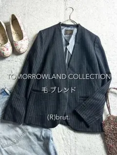 【トゥモローランドコレクション】毛混 ストライプ柄ノーカラーテーラードジャケットのサムネイル