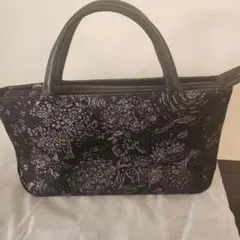 黒 花柄刺繍 ハンドバッグ