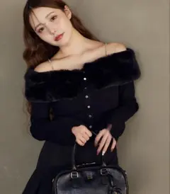 NICE CLAUP web限定 フェイクファービジューニット ブラック