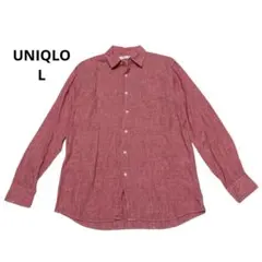 ユニクロ　長袖シャツ　ピンク　シンプル　カジュアル　リネン100% L