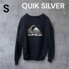 QUIKSILVER 黒 S 長袖クルーネックトレーナー 裏起毛 バックプリントのサムネイル