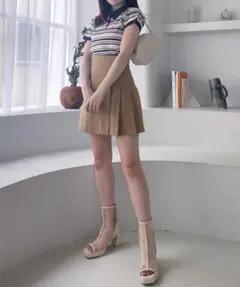 Heather デザインプリーツ ミニスカート