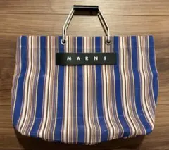 MARNI MARKETフラワーカフェ ストライプ ナイロン トートバッグ　青のサムネイル