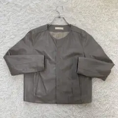 レザージャケット ショート丈 ノーカラー