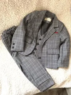 kidsフォーマルスーツセット 90cm グレー系チェック