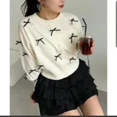 新品タグ付き リボンいっぱいカーデ アイボリー