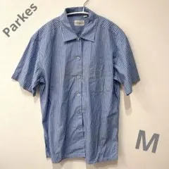 Parkes 半袖シャツ M 日本製 青と白ストライプ　レディースのサムネイル