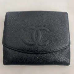 CHANEL ブラックレザー 二つ折り財布