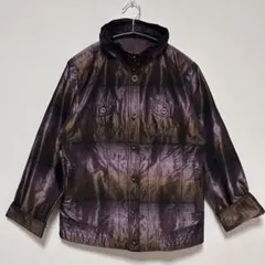 光沢素材 紫 黒 チェック柄ジャケット 【M】 ジャンパー 上着 古着コーデ