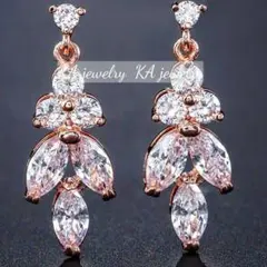 ☆ブライダル ジルコニアイヤリング☆ノンホールピアス ローズゴールド