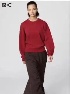 UNIQLO レッド スムースコットンクルーネックセーター