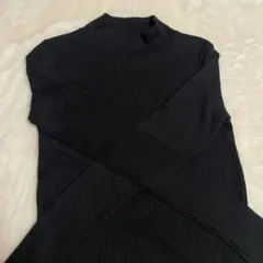 リブ編み ブラック 長袖セーター S