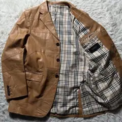 美品■バーバリーブラックレーベル　レザージャケット　ノバチェック　パッチワーク