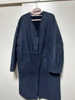 ネイビー スウェード調　リバーシブル　ロングコート　XL