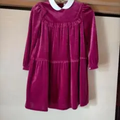 ベロアワンピース 襟付き 長袖 ドレス フォーマル レッド系