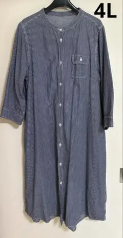 #4L 大きいサイズ　レディース　トップス　ロングチュニック ストライプ　紺色