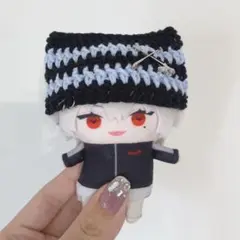 【黒×青】にじぱぺっと　ぬい帽子　ぬい服　ネコ耳　ニット帽 10cmぬい
