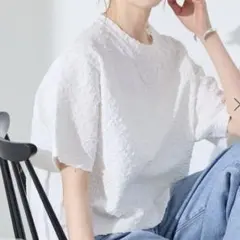 【美品】JOURNAL STANDARD シャーリングハーフスリーブTシャツ 白のサムネイル
